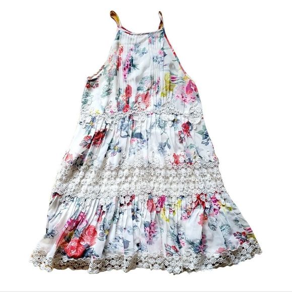 ANTHROPOLOGIE RANNA GILL Kalila Floral Women's Halter Lace Cottagecore Dress - Picture 6 of 12